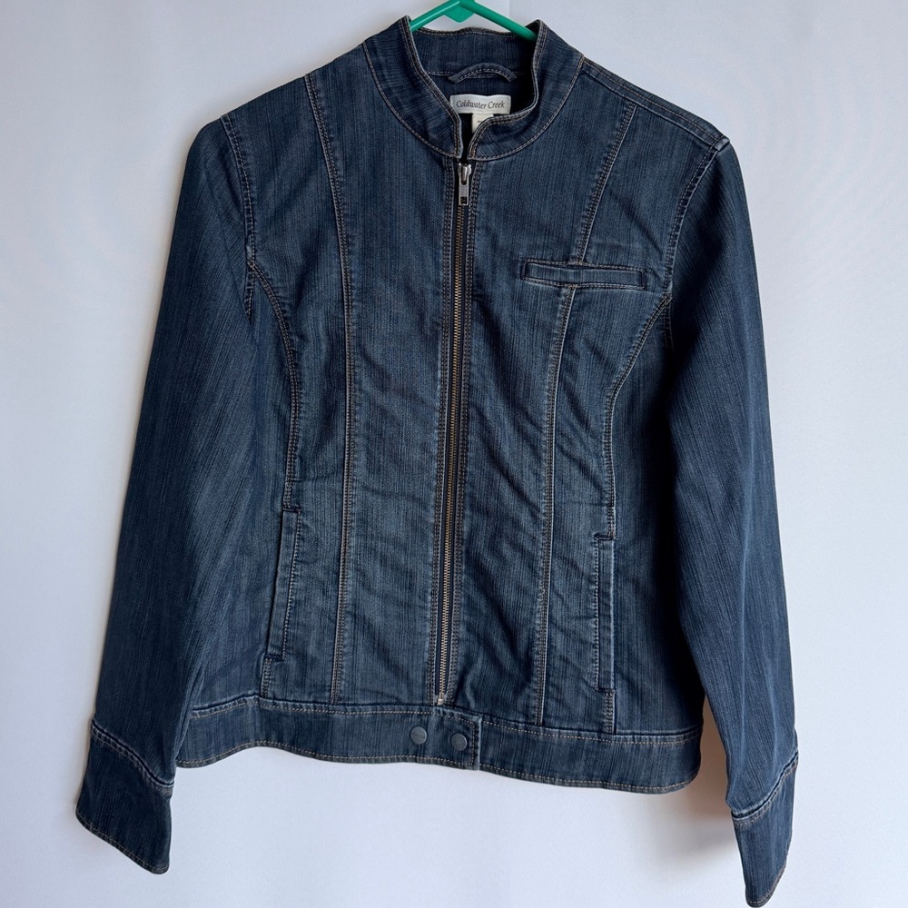 Coldwater Creek Stretch Jean Jacket Zip-Up Flattering Shape Size 12